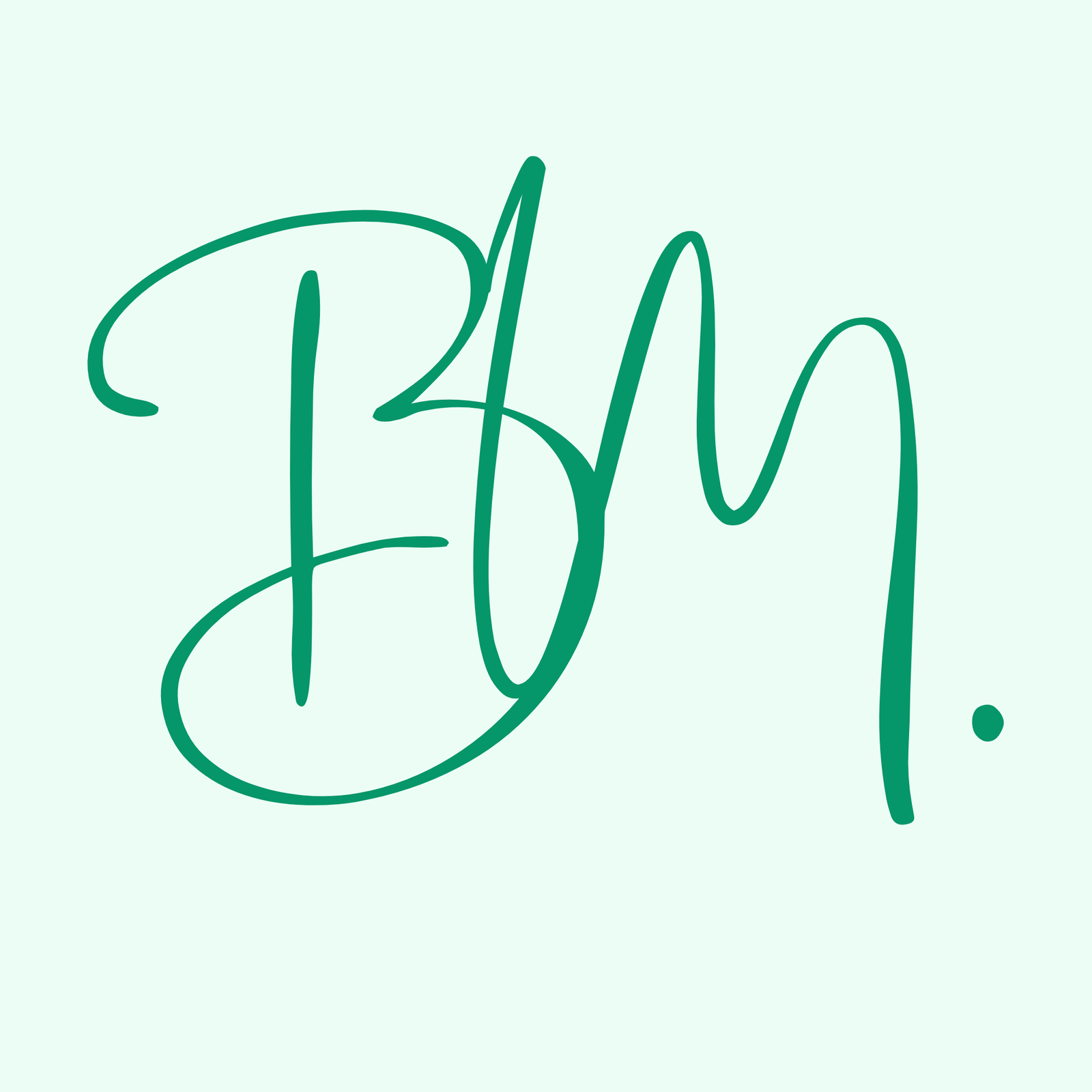 The initial BM written in green cursive.